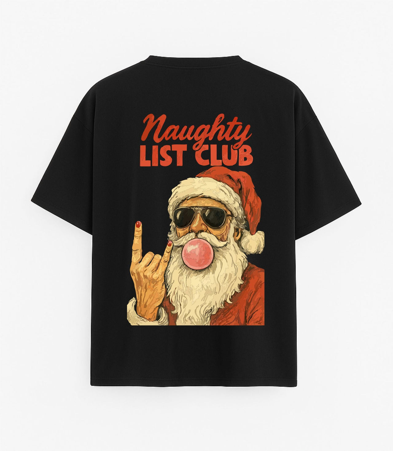 JUODI OVERSIZED MARŠKINĖLIAI "NAUGHTY LIST CLUB"