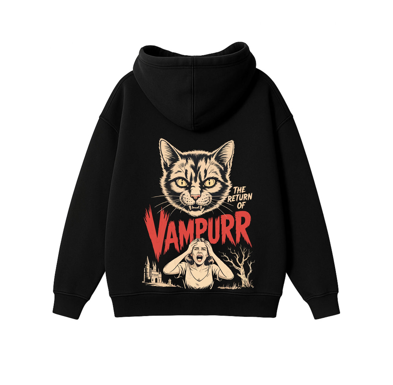 JUODAS OVERSIZED STOROS MEDŽIAGOS DŽEMPERIS "VAMPYRO GRĮŽIMAS"