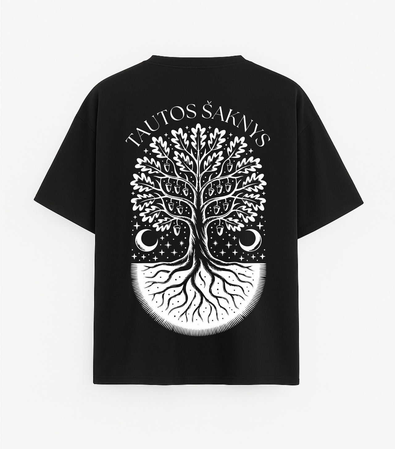 JUODI OVERSIZED MARŠKINĖLIAI "TAUTOS ŠAKNYSE STIPRYBĖ"