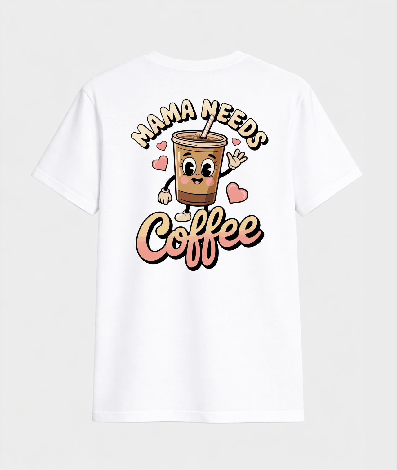 BALTI KLASIKINIAI MARŠKINĖLIAI "MAMA NEEDS COFFEE"