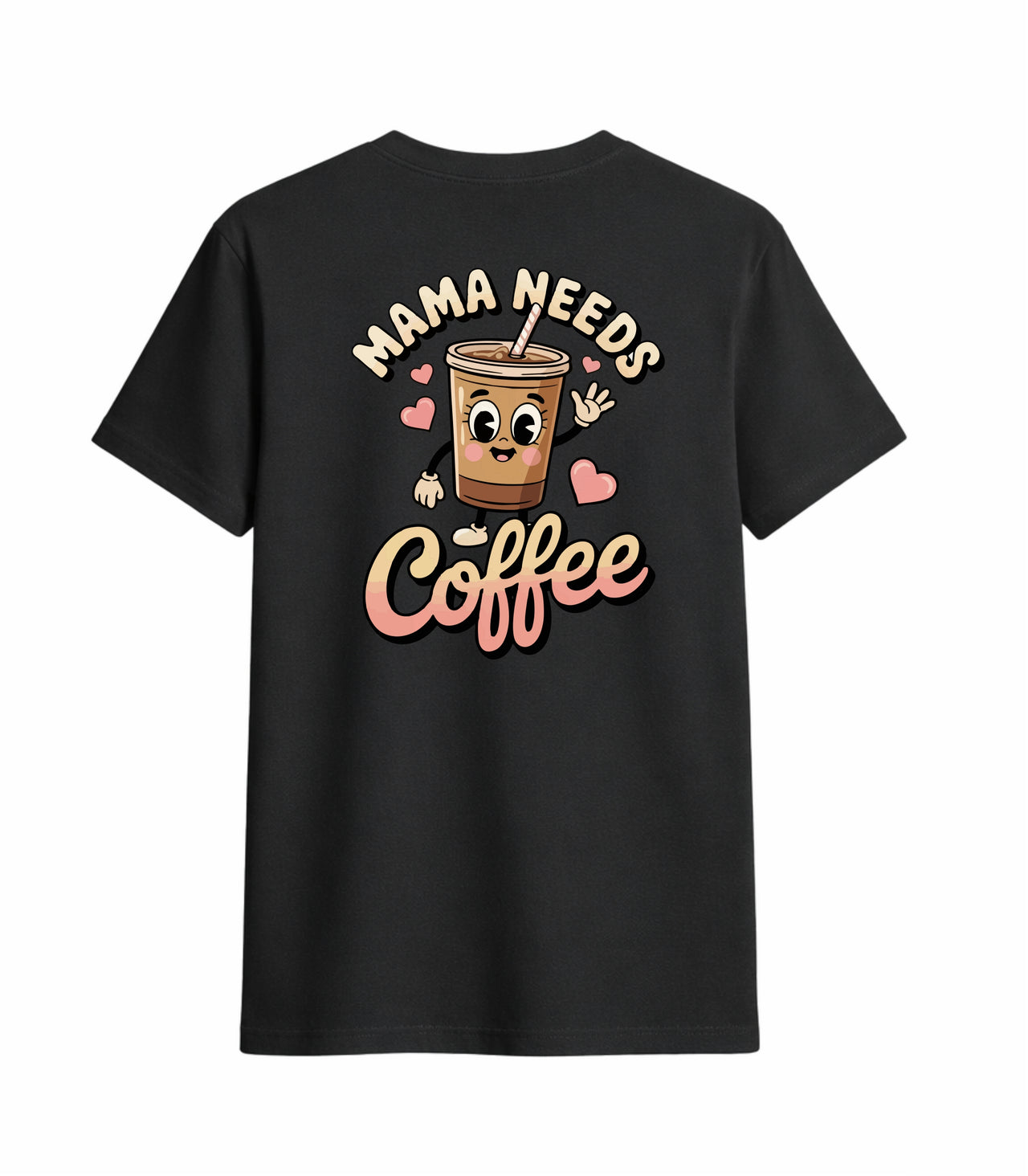 JUODI KLASIKINIAI MARŠKINĖLIAI "MAMA NEEDS COFFEE"