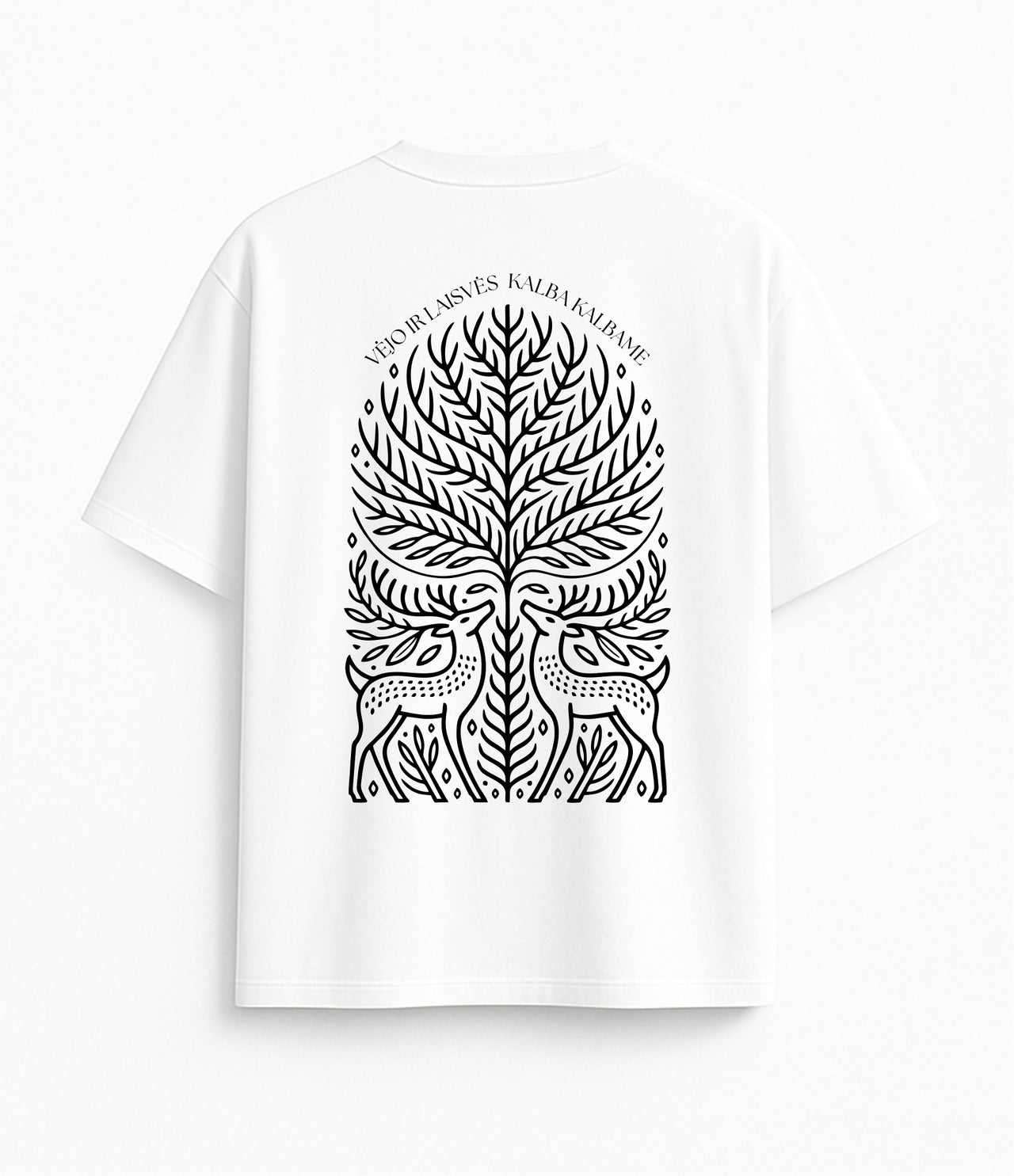 BALTI OVERSIZED MARŠKINĖLIAI "VĖJO IR LAISVA KALBA JUODAS"