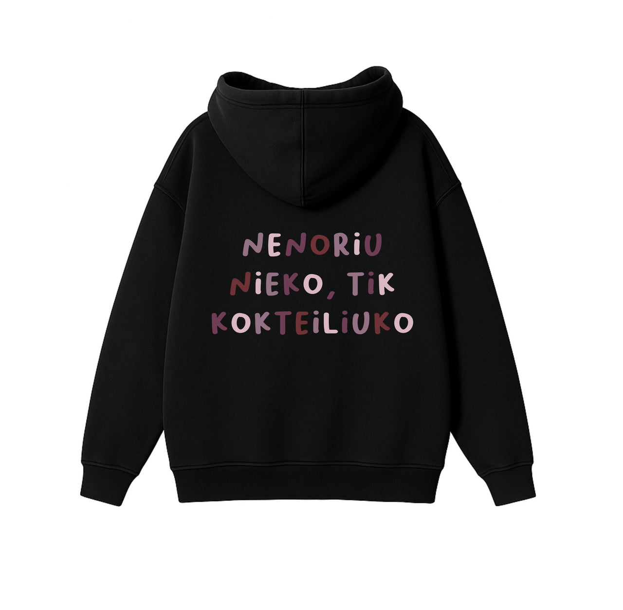 JUODAS OVERSIZED STOROS MEDŽIAGOS DŽEMPERIS "TIK KOKTEILIUKO"