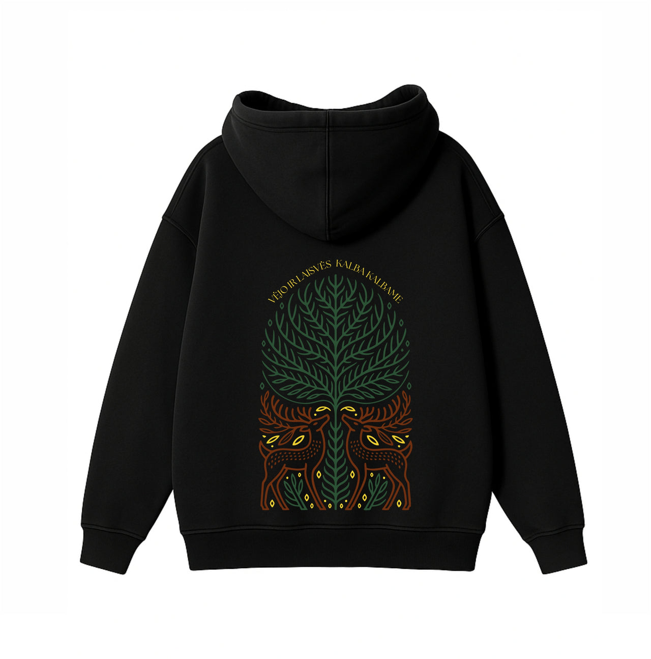 JUODAS OVERSIZED STOROS MEDŽIAGOS DŽEMPERIS "VĖJO IR LAISVĖS KALBA"